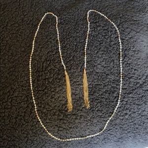 Gold and white beaded necklace